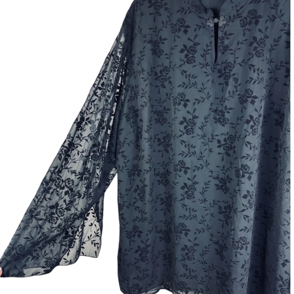 Maggie Barnes Catherines 4X 30 32 Top Shirt Blouse Velvet Black Burnout Velour - Picture 4 of 5